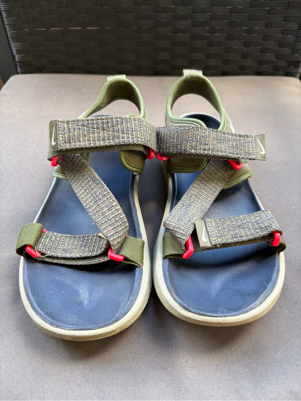 Nike Olive Green and Navy Outdoor Adjustable Strap Sandals